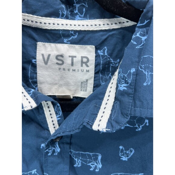 VSTR Premium Mens Blue Button Long Sleeve Shirt Butcher Print Large - Picture 5 of 12